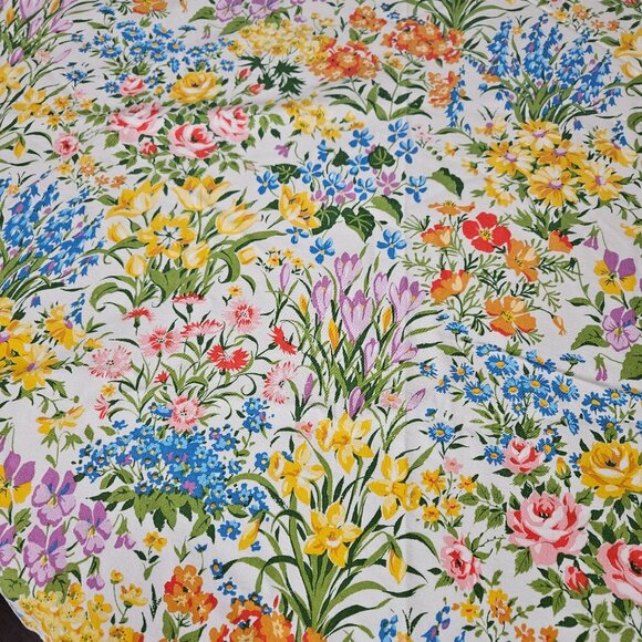 Flower Floral Round Tablecloth 70" Cotton Spring Summer Garden Linen Cover Cloth - Picture 4 of 7